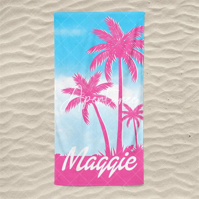 Aperturee - Aperturee Palm Tree Personalized Beach Towel Outside Birthday Gift