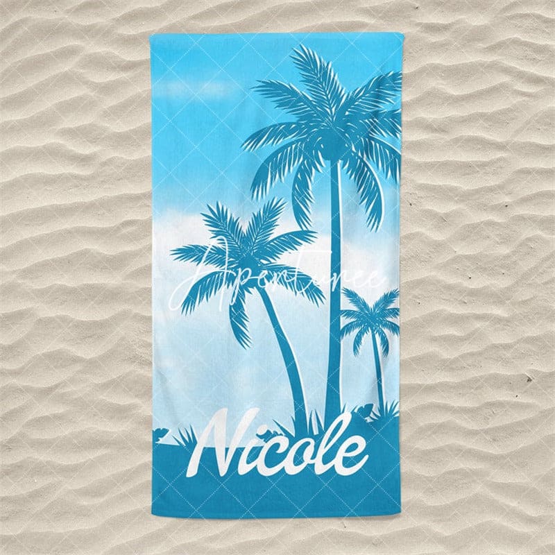 Aperturee - Aperturee Palm Tree Personalized Beach Towel Outside Birthday Gift