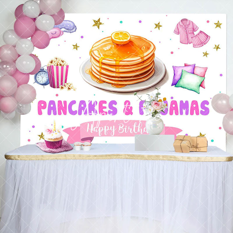 Aperturee - Aperturee Pancakes Pajamas Gold Stars Happy Birthday Backdrop