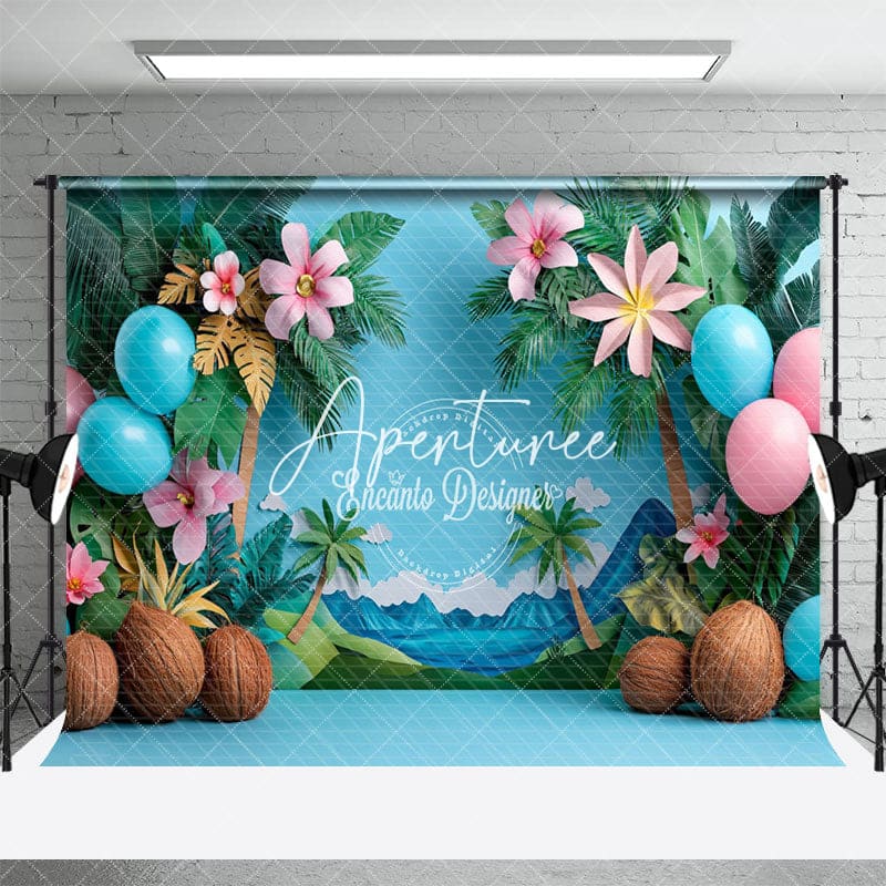 Aperturee - Aperturee Paper Cut Flowers Balloons Hawaii Summer Backdrop