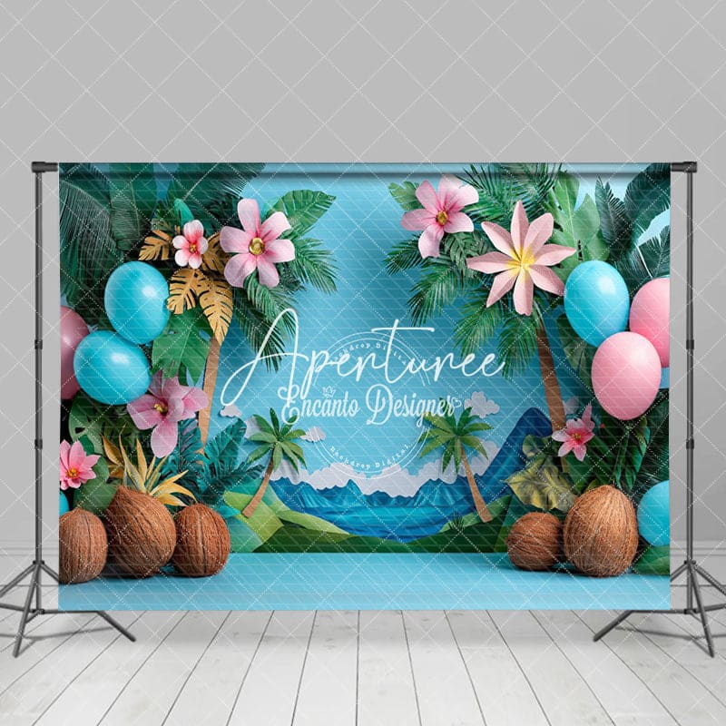 Aperturee - Aperturee Paper Cut Flowers Balloons Hawaii Summer Backdrop