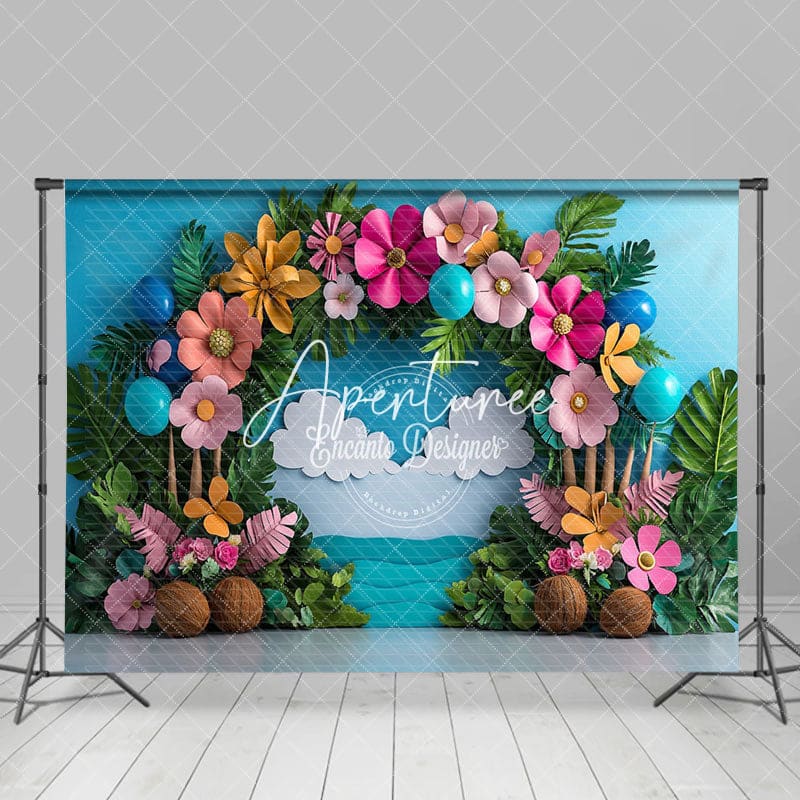 Aperturee - Aperturee Paper Cut Hawaii Flowers Summer Photography Backdrop