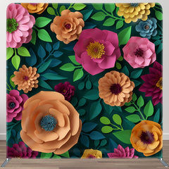 Aperturee - Aperturee Paper Green Leaves Pink Orange Flower Party Backdrop