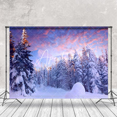 Aperturee - Aperturee Peaceful Winter Forest Dusk Scenery Photo Backdrop