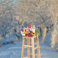 Aperturee - Aperturee Peaceful Winter Forest Pathway Sunlit Scene Backdrop