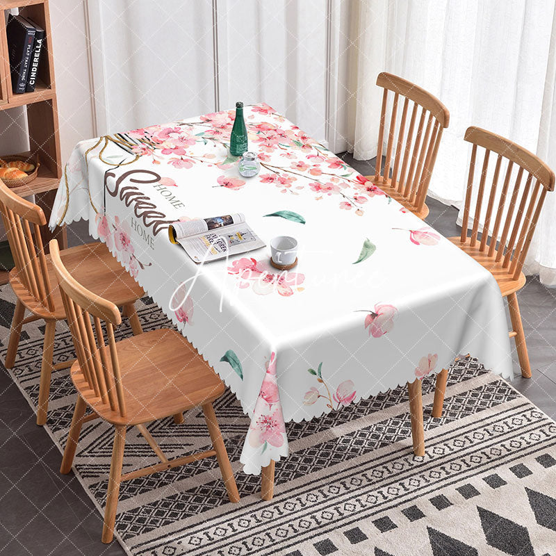 Aperturee - Aperturee Peach Blossom Spring Theme Rectangle Tablecloth