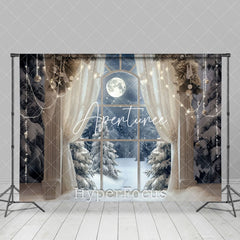 Aperturee - Aperturee Pearl Window Snowy Forest Scene Christmas Backdrop