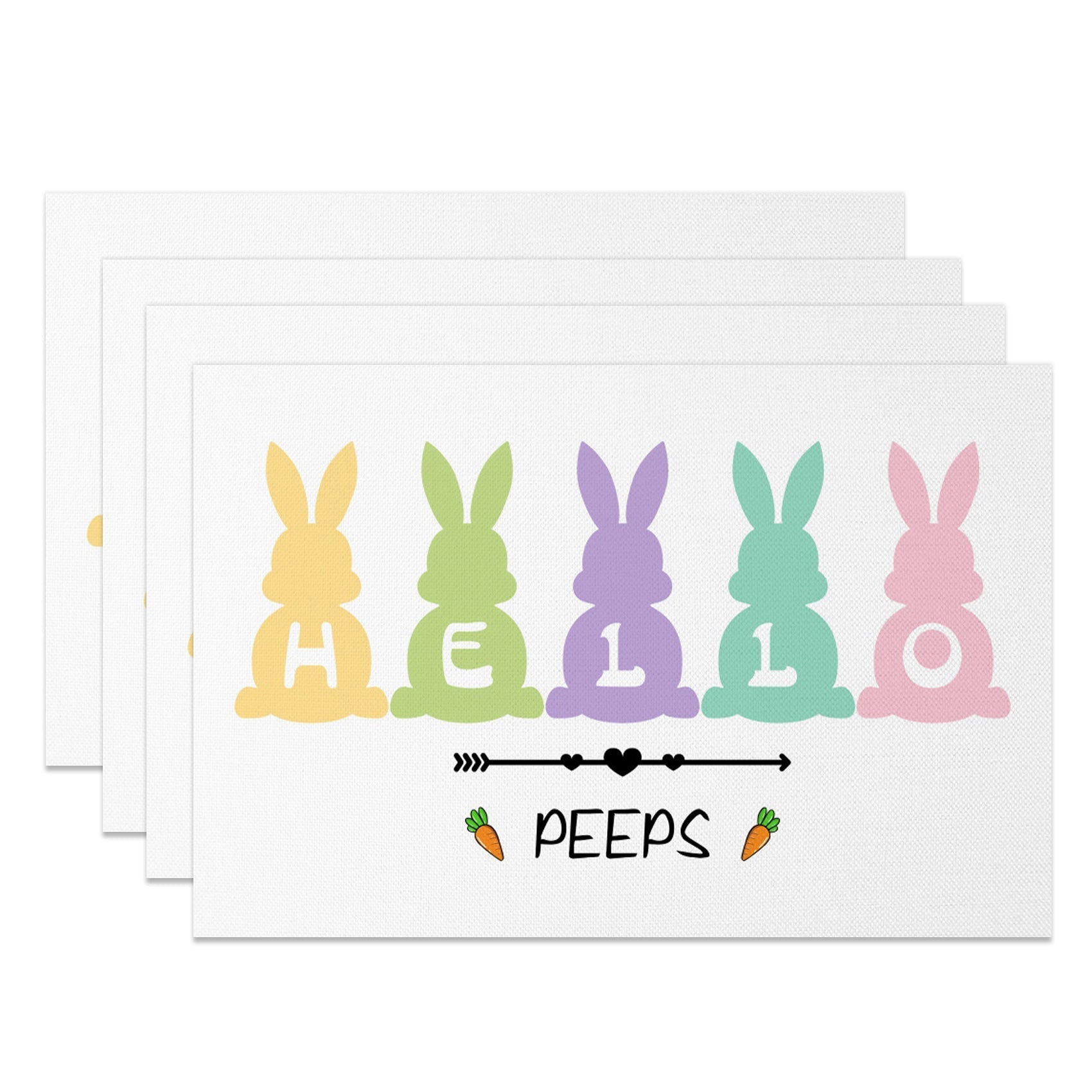 Aperturee - Aperturee Peeps Colorful Bunny Hello Easter Set Of 4 Placemats