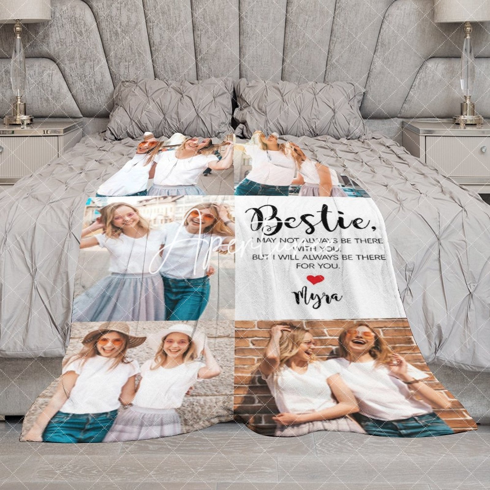 Aperturee - Aperturee Personalized Best Friend Name Stitched Photo Blanket