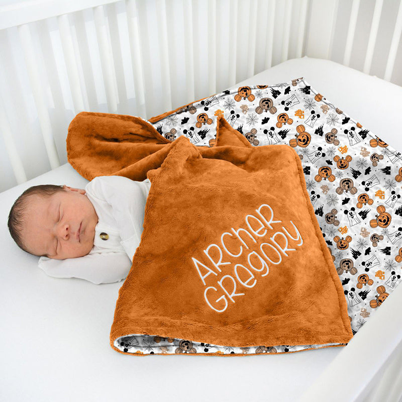 Aperturee - Aperturee Personalized Boo Pumpkin Mouse Web Minky Baby Blanket