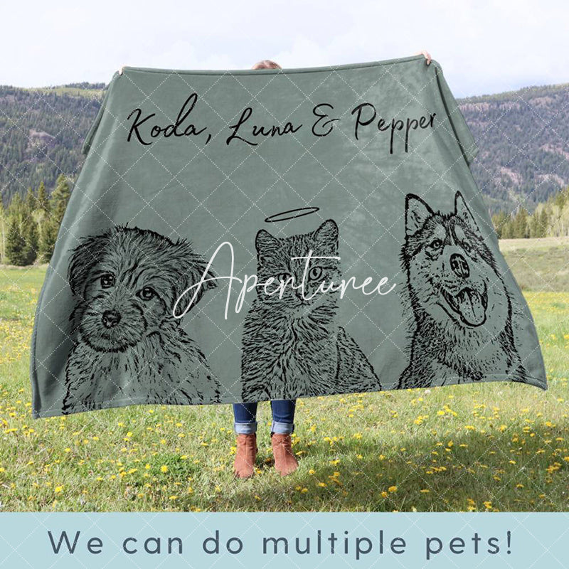 Aperturee - Aperturee Personalized Dog Cat Face Picture Pet Portrait Blanket