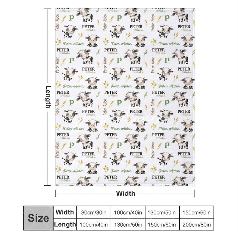 Aperturee - Aperturee Personalized Farm Cow Name Blanket for Baby