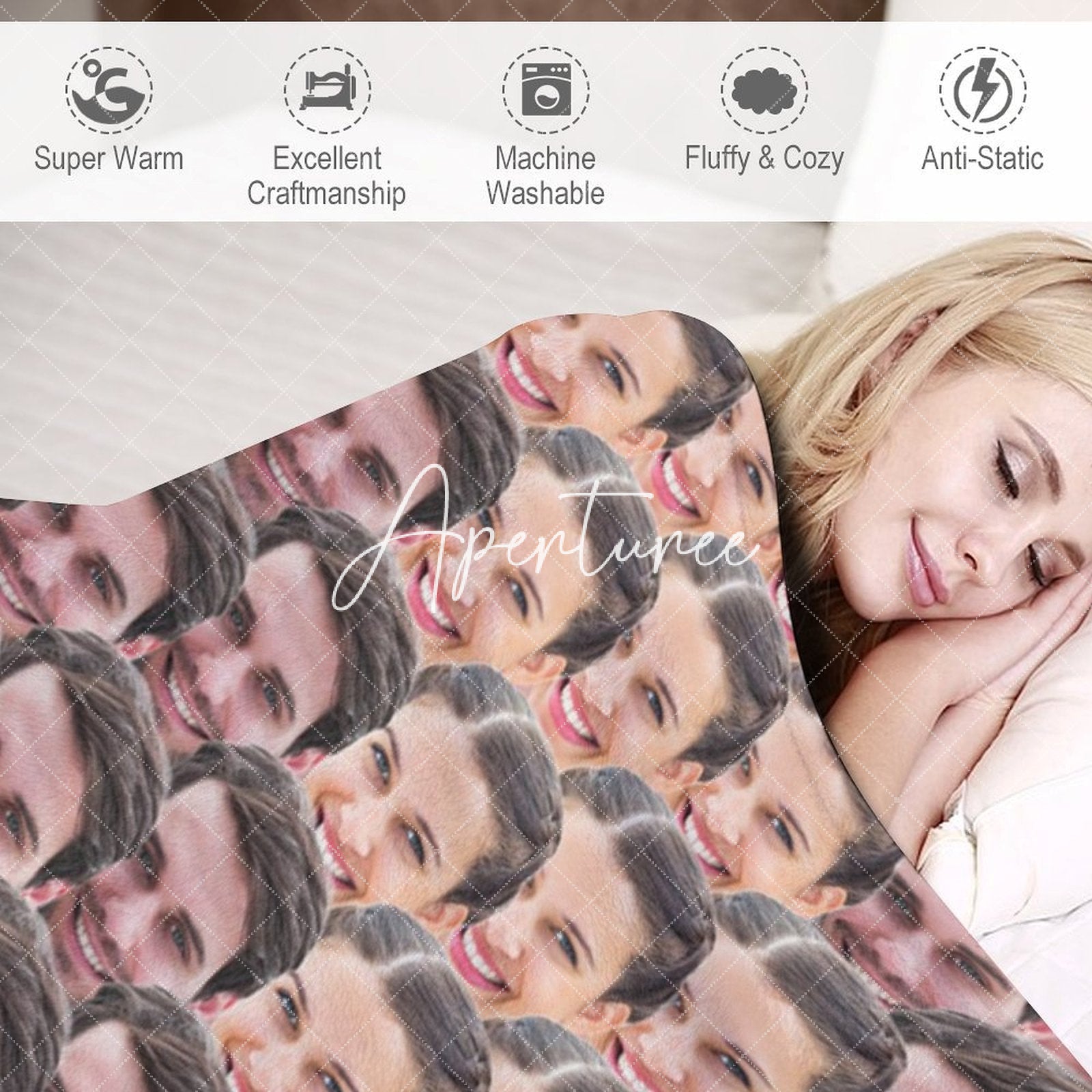 Aperturee - Aperturee Personalized Fun Regular Face Photo Blanket For Gift