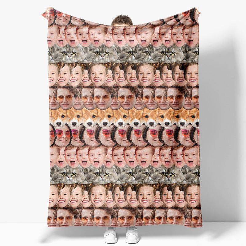 Aperturee - Aperturee Personalized Funny Dense Family Pet Face Blanket