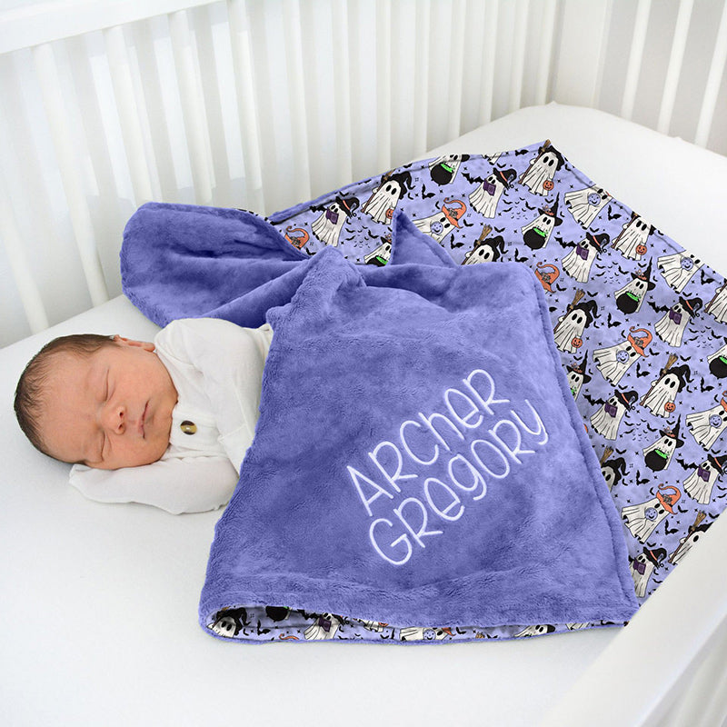 Aperturee - Aperturee Personalized Magic Witch Boo Bats Minky Baby Blanket