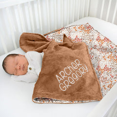 Aperturee - Aperturee Personalized Orange Grey Spotted Minky Baby Blanket