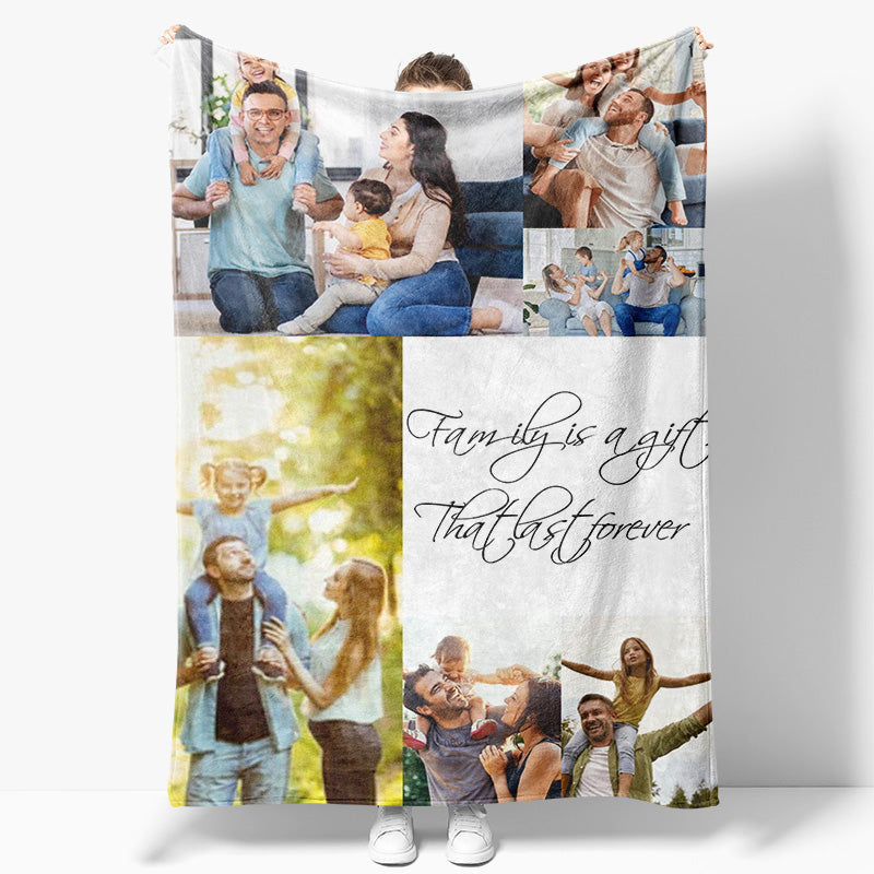 Aperturee - Aperturee Personalized Sweet Family Stitched Photos Blanket