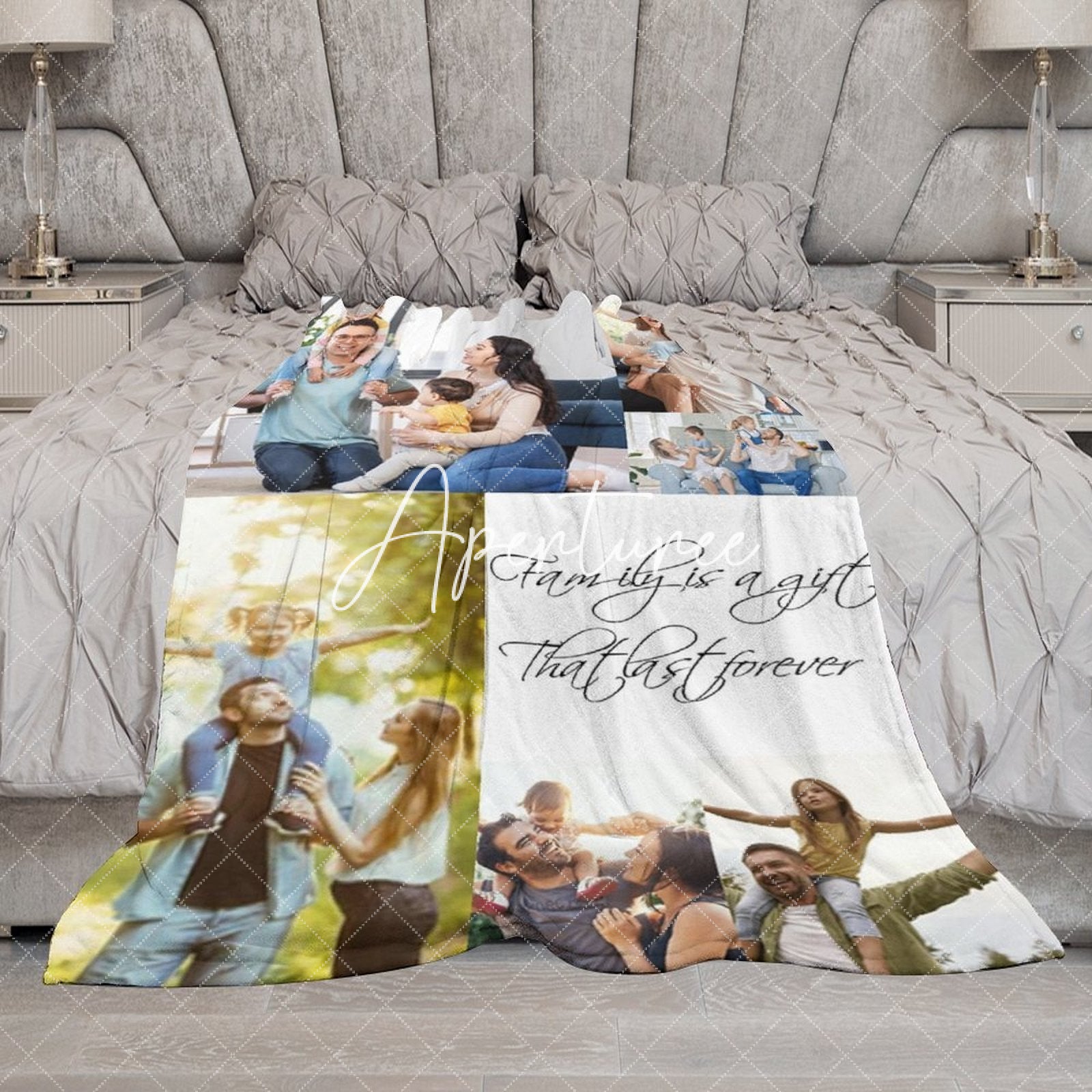 Aperturee - Aperturee Personalized Sweet Family Stitched Photos Blanket