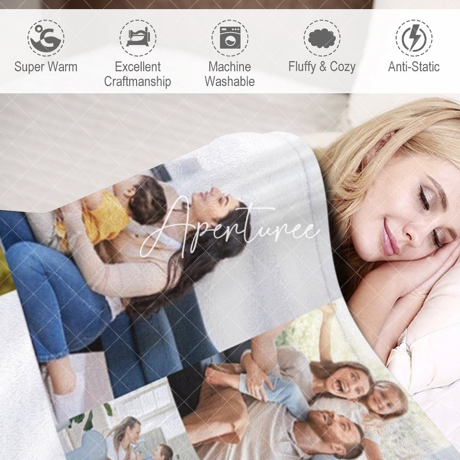 Aperturee - Aperturee Personalized Sweet Family Stitched Photos Blanket