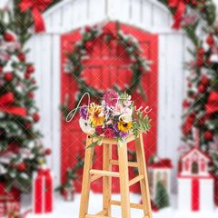 Aperturee - Aperturee Pine Branches Wreath Wood Door Christmas Backdrop