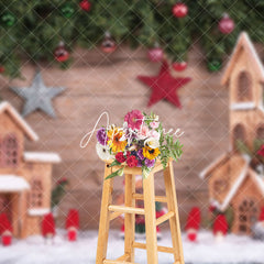 Aperturee - Aperturee Pine Decor Wooden House Christmas Photo Backdrop