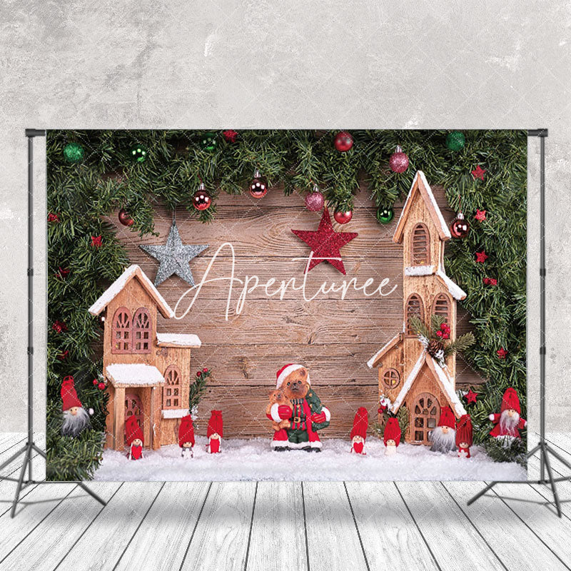 Aperturee - Aperturee Pine Decor Wooden House Christmas Photo Backdrop