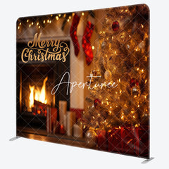 Aperturee - Aperturee Pine Gifts Fireplace Christmas Tension Fabric Backdrop