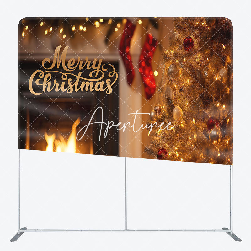 Aperturee - Aperturee Pine Gifts Fireplace Christmas Tension Fabric Backdrop