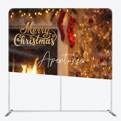 Aperturee - Aperturee Pine Gifts Fireplace Christmas Tension Fabric Backdrop