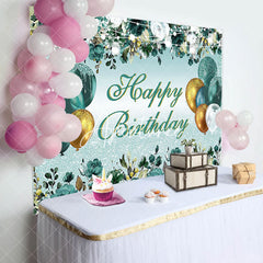 Aperturee - Aperturee Pine Green Glitter Gold Happy Birthday Backdrop