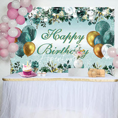 Aperturee - Aperturee Pine Green Glitter Gold Happy Birthday Backdrop