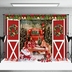 Aperturee - Aperturee Pine Leaf Red Barn Door Car Gifts Christmas Backdrop