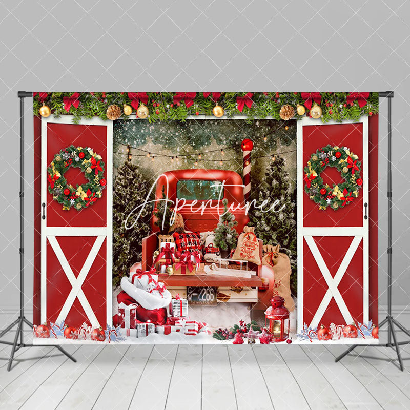 Aperturee - Aperturee Pine Leaf Red Barn Door Car Gifts Christmas Backdrop