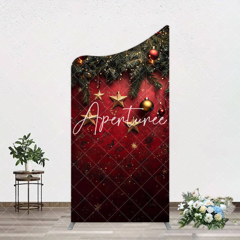 Aperturee - Aperturee Pine Leaf Star Red Retro Wall Christmas Arch Backdrop