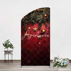 Aperturee - Aperturee Pine Leaf Star Red Retro Wall Christmas Arch Backdrop