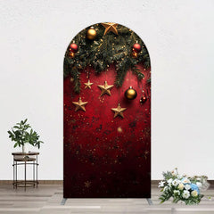 Aperturee - Aperturee Pine Leaf Star Red Retro Wall Christmas Arch Backdrop