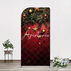 Aperturee - Aperturee Pine Leaf Star Red Retro Wall Christmas Arch Backdrop