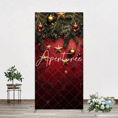 Aperturee - Aperturee Pine Leaf Star Red Retro Wall Christmas Arch Backdrop