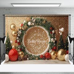 Aperturee - Aperturee Pine Leaves Circle Gold Glitter Christmas Backdrop