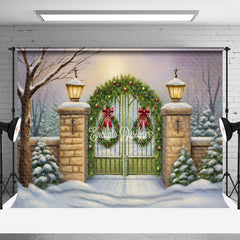 Aperturee - Aperturee Pine Leaves Gate Snowy Wild Trees Christmas Backdrop