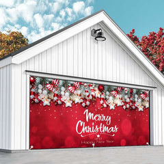 Aperturee - Aperturee Pine Leaves Pendant Red Christmas Garage Door Banner