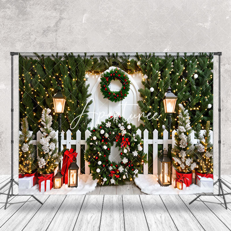 Aperturee - Aperturee Pine Leaves Wreath Gifts Christmas Photo Backdrop