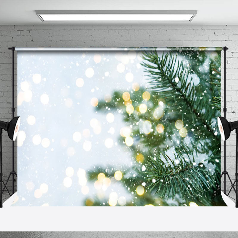 Aperturee - Aperturee Pine Tree Blurred White Lights Winter Photo Backdrop