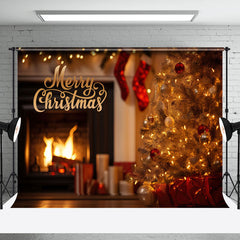 Aperturee - Aperturee Pine Tree Gifts Fireplace Merry Christmas Backdrop