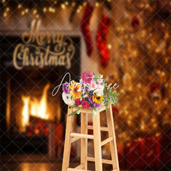 Aperturee - Aperturee Pine Tree Gifts Fireplace Merry Christmas Backdrop