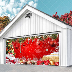 Aperturee - Aperturee Pine Tree Leaves Stacks Red Xmas Garage Door Banner