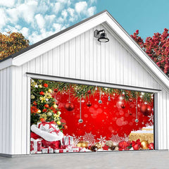 Aperturee - Aperturee Pine Tree Leaves Stacks Red Xmas Garage Door Banner