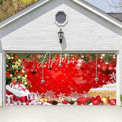 Aperturee - Aperturee Pine Tree Leaves Stacks Red Xmas Garage Door Banner