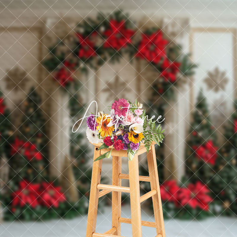 Aperturee - Aperturee Pine Tree Poinsettia Indoor Photography Backdrop