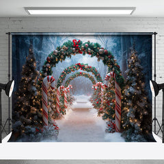 Aperturee - Aperturee Pine Trees Wreath Arch Door Cane Candy Xmas Backdrop